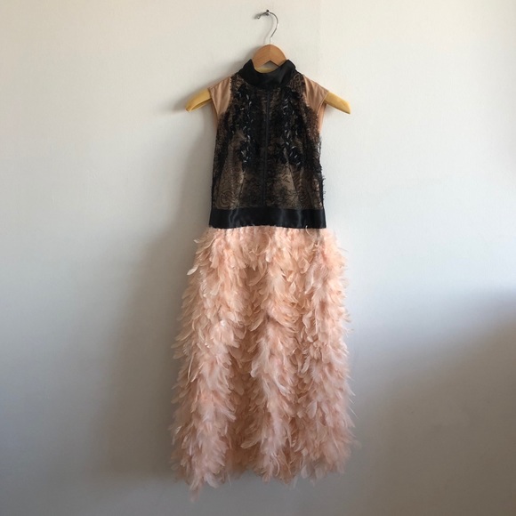 Marchesa Spring ‘16 Lace & Blush Feather Dress - Picture 4 of 16